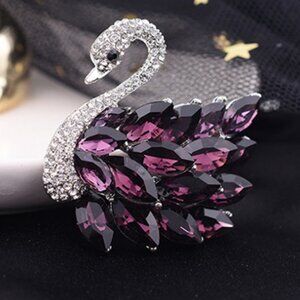 Purple Rhinestone Swan Brooch